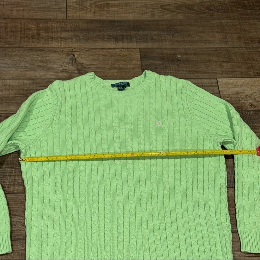 VINTAGE Lauren Ralph Lauren Sweater Womens Sz 2X Cable Knit Cotton Green - Picture 6 of 9